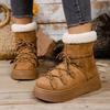 Fashion Cross Lace Up Platform Snow Boots Women Winter Warm Thicken Plush Ankle Boots Woman Comfy Slip On Anti Slip Cotton Shoes