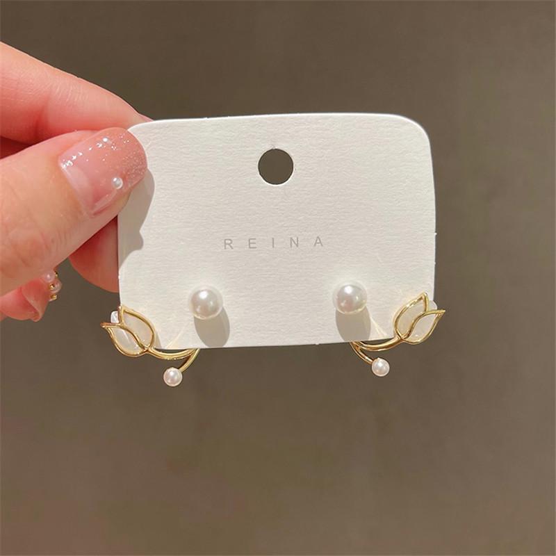 Korean New Light Luxury Stud Earrings For Women Fashion Double Imitation Pearl Sweet Cheap Earring Girl Jewelry For Woman Gifts