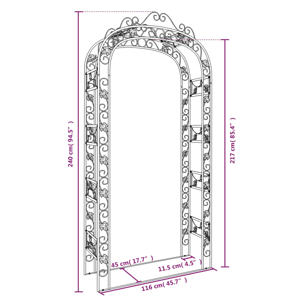 Arco da Giardino Nero 116 x 45 x 240 cm Acciaio