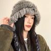 Rabbit Hair Blended Hat for Women In Autumn and Winter Thickened Warm Wool Hat Cold Protection Ears and Face Small Bag Head Hat Pullover Hat