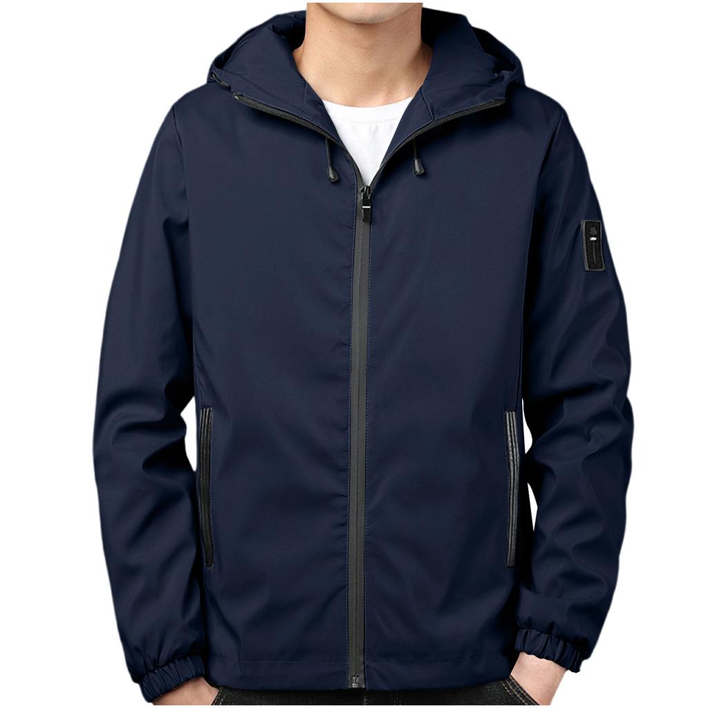 Men S Casual Hooded Jacket Long Sleeve Solid Color Multi Pocket