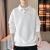 Pánská textura pletená polo mikina, bílá s dlouhým rukávem, ležérní top s knoflíkovým límcem, regular fit, streetwear styl pro každodenní nošení