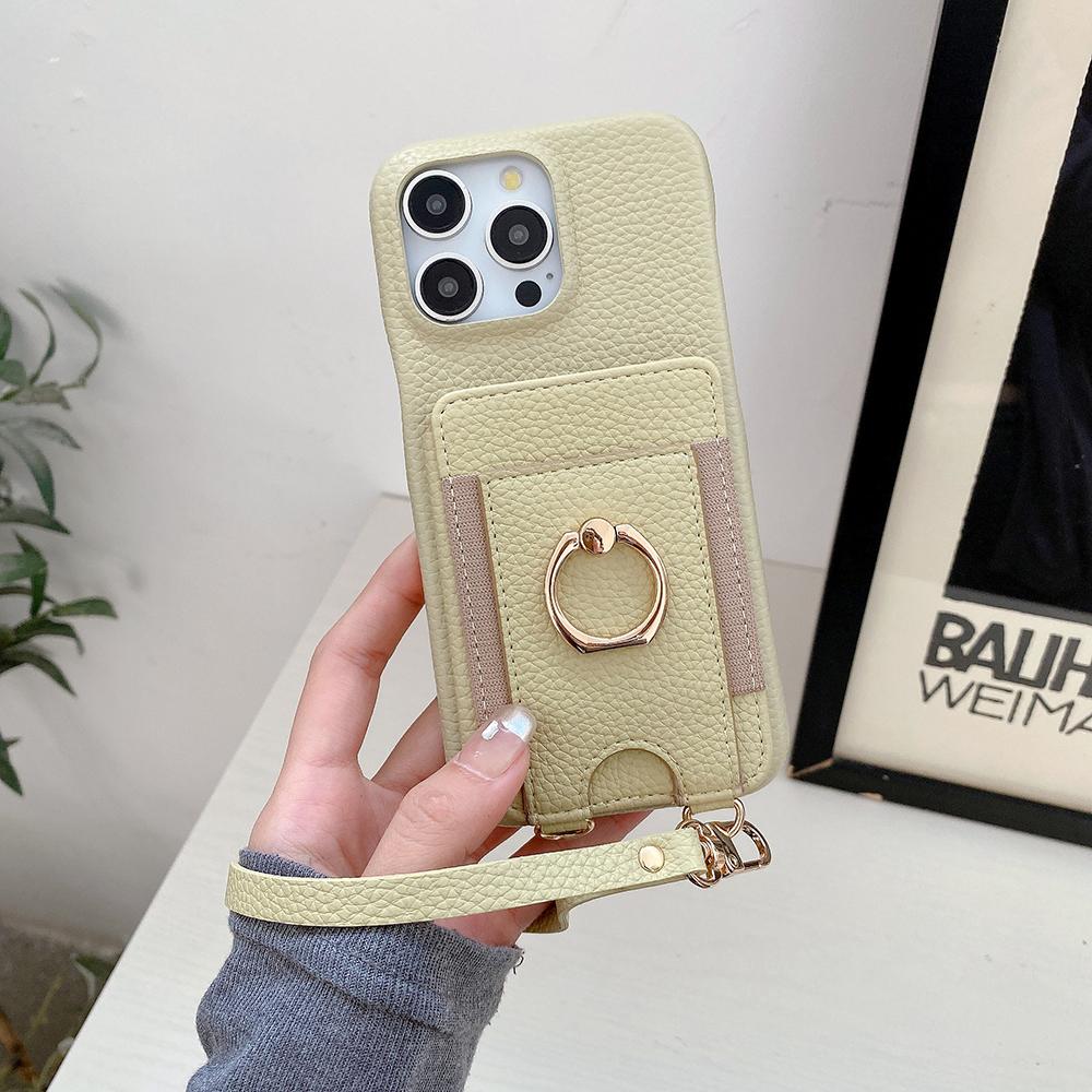 

For iPhone 15 Pro Max Case Card Slots Kickstand PU Leather Back Cover with Ring Holder,Wrist Strap Green