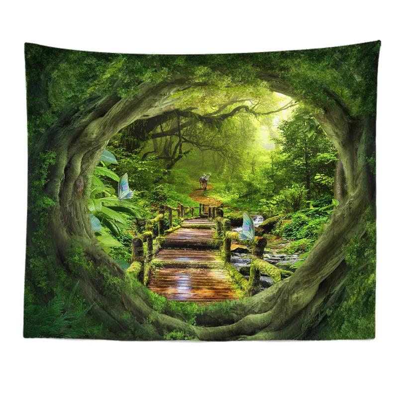 Window View Tapestry Wall Hanging Bedroom & Living Room Wall Decor Backdrop Tree Hollow Stove Hanging Large Tapestry