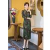 Old Shanghai Retro Chinese Style Long Seven-quarter-sleeved Cheongsam 1011 Autumn New Slim and Thin Green Chinese Cheongsam