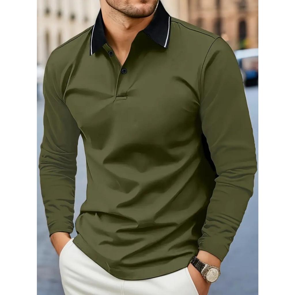 Spring and Autumn Men's Long Sleeve Business Casual Versatile Breathable Moisture Wicking Commuter Daily Top