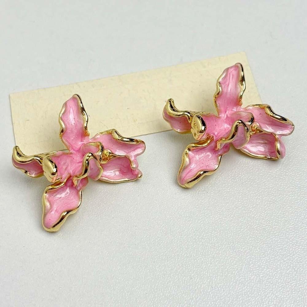 1 pair Luxury Golden and Silver Earrings Zinc Zinc Alloy Metal Flower Ear Studs Enamel Iris Earrings  Girls