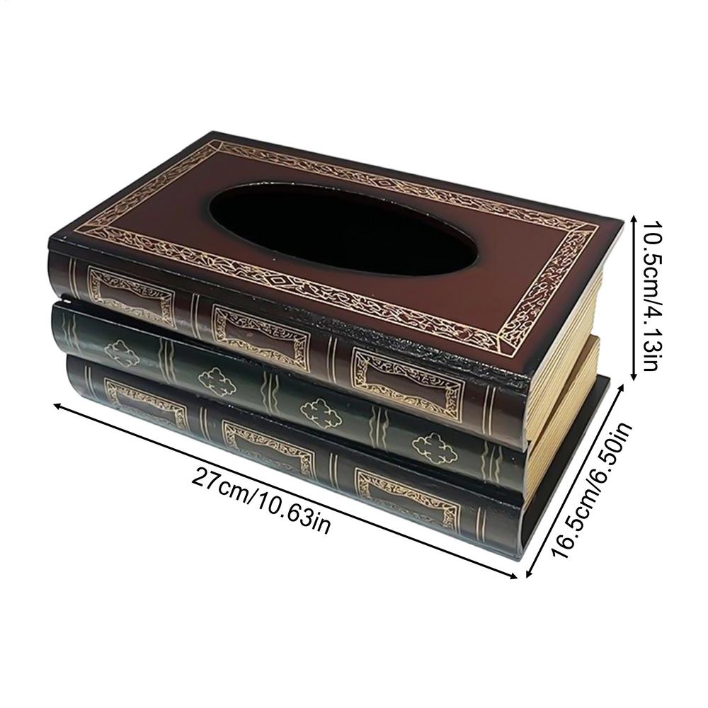 Book Tissue Box Cover Elegant Toilet Paper Organizer Retro Wood Tissue Box Cover for Bathroom Home Workplace Desk Kitchen Guest