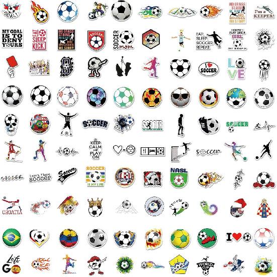 100 ШТ. Футбольные Наклейки для Скрапбукинга, Виниловые Водонепроницаемые Наклейки для Бутылок с Водой, Футбольные Подарки для Детей и Подростков, Подарки в Рождественские Чулки