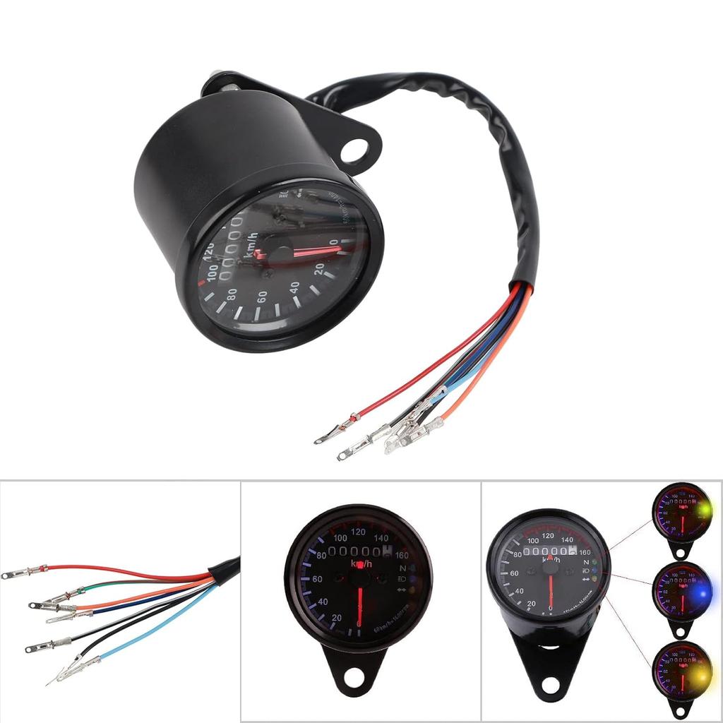 12V Universal LED Backlight Motorcycle Odometer Speedometer Gauge K/MH Single Indicator (Black)