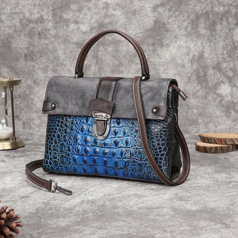 

Chinese Style Embossing Tote Bags Genius Leather Handbags For Women 2025 New Hand Painted Shoulder Bags Casual Messenger Bag 26-11-19 CM синий