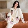 Half Fleece Pajamas Women'S Autumn And Winter Models, Winter Fleece Thickened Warm Coral Fleece Loungewear Strawberry Set