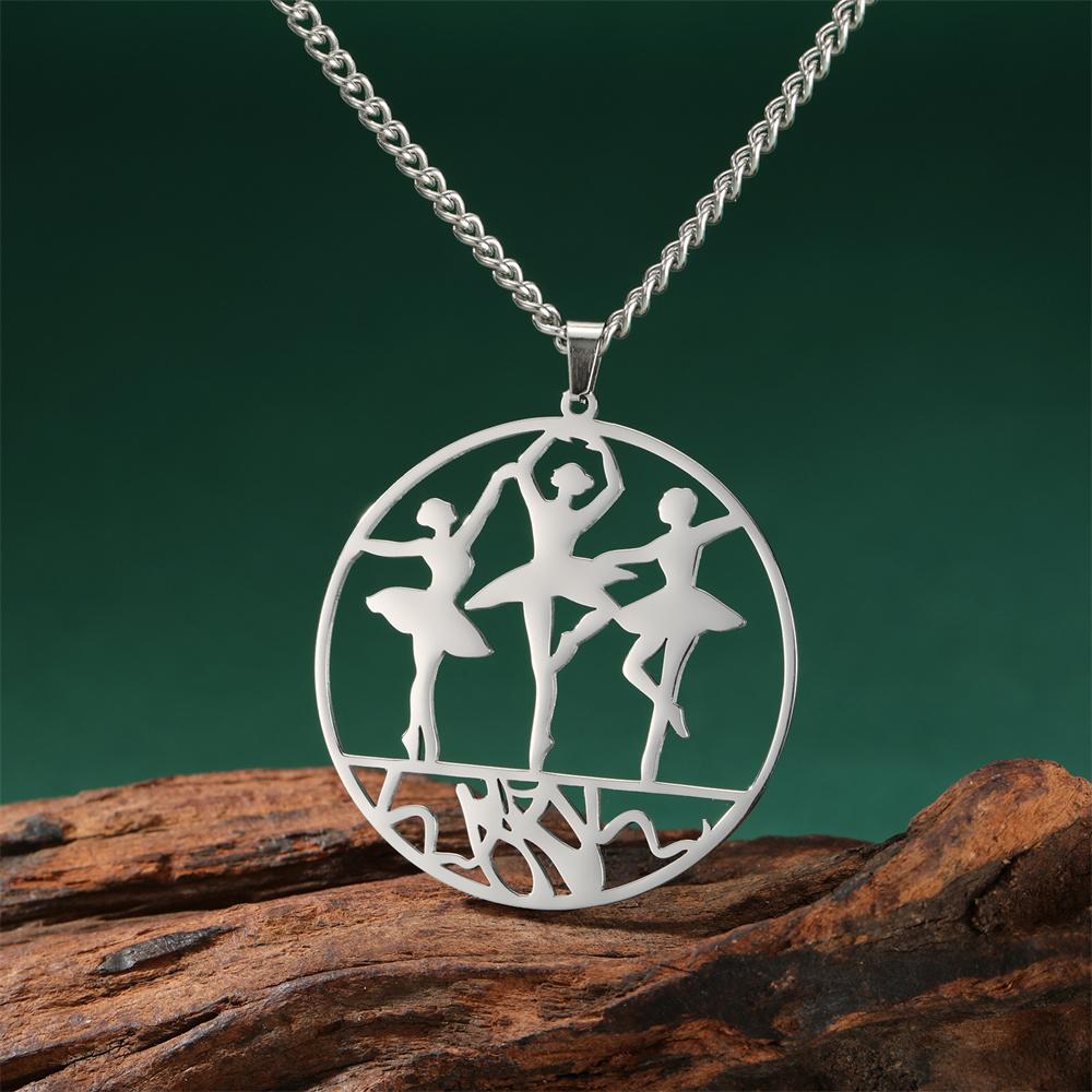 My Shape Artistic Gymnastics Round Pendant Necklaces for Women Ballet Dancer Callisthenics Charms Chain Stainless Steel Jewelry