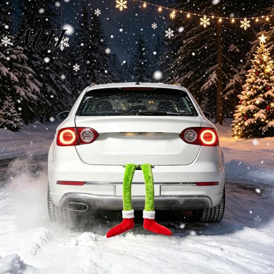 Cute Elf Tail for Tree Funny Legs Car Hanging Ornament, Christmas Decor with Soft Easy to Install Festive Plush, Red Green Holiday Pendant Rearview