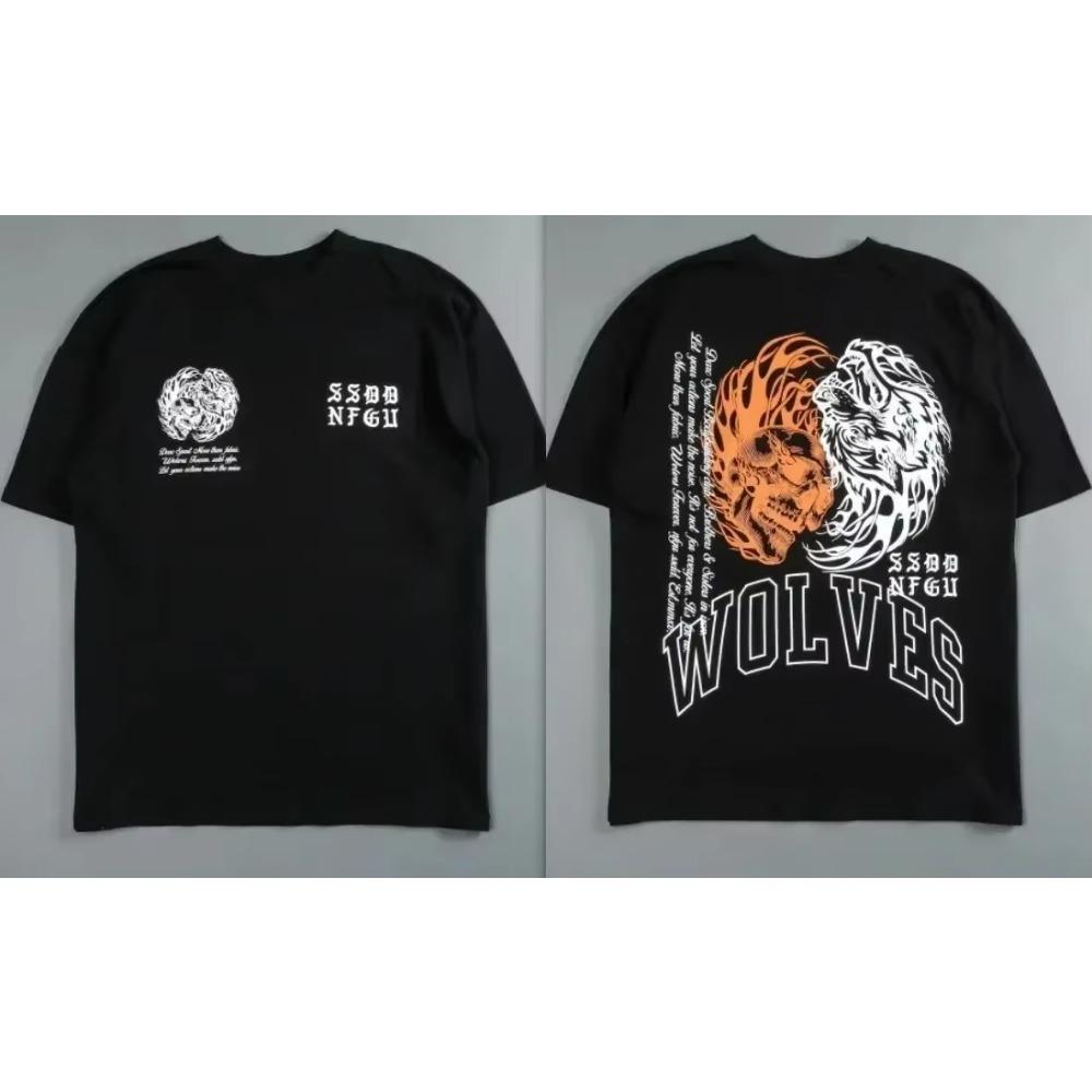 Darc Wolfskopf Lustiger Aufdruck Workout Fitnessstudio Fitness 100% Baumwolle Herren T-Shirt Kurzarm Lässiges T-Shirt Mode Sport Übergroße Y2k Oberteile