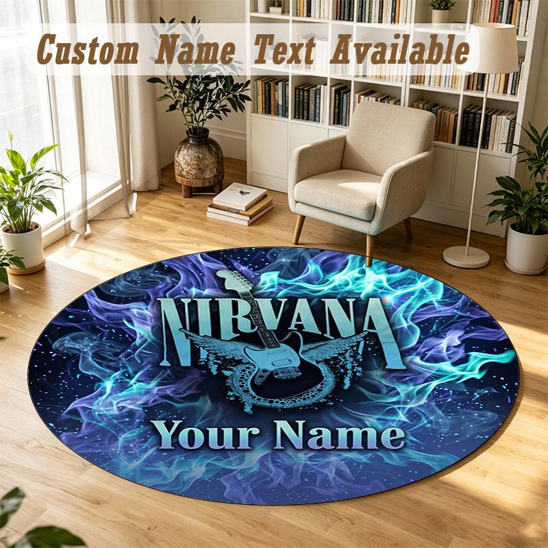 Round Rug Custom NameNirvana Pattern Non Slip Carpet Home Floor Decor
