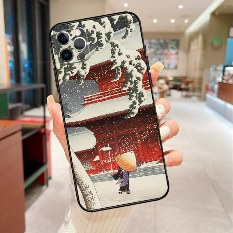 Japanese Snow Cherry Blossom Art Phone Case For iPhone 16 15 14 11 12 13 17 Pro Max mini 15 Plus 16e 17 Air Protective Cover