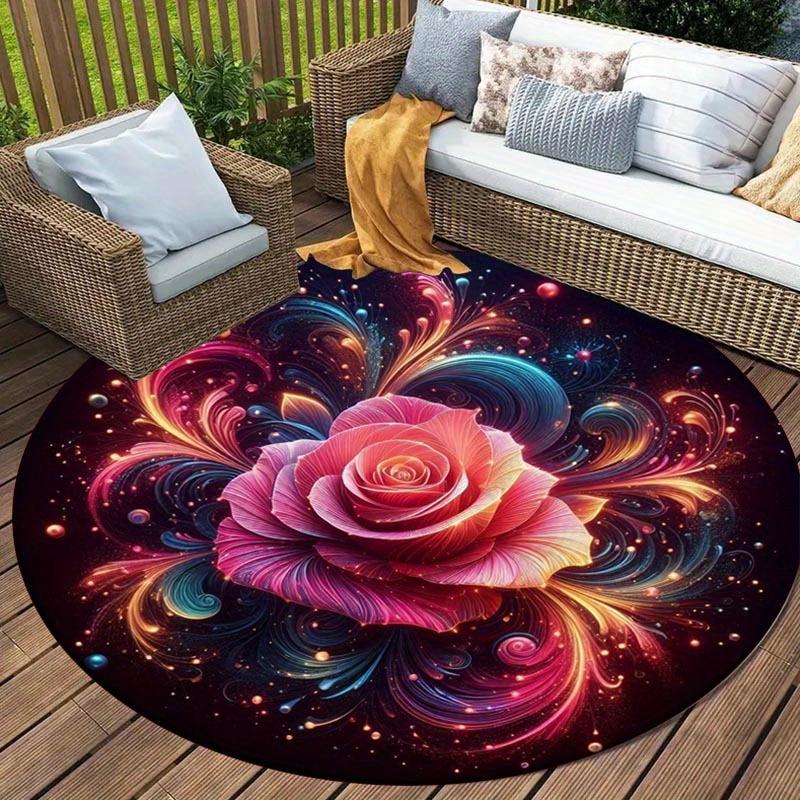 

1pc Rose Pattern Round Area Rug Non Slip Applicable To Bedroom Living Room Coffee Table Floor Mat Office Area Floor Mat Carpet 80cm by 80cm