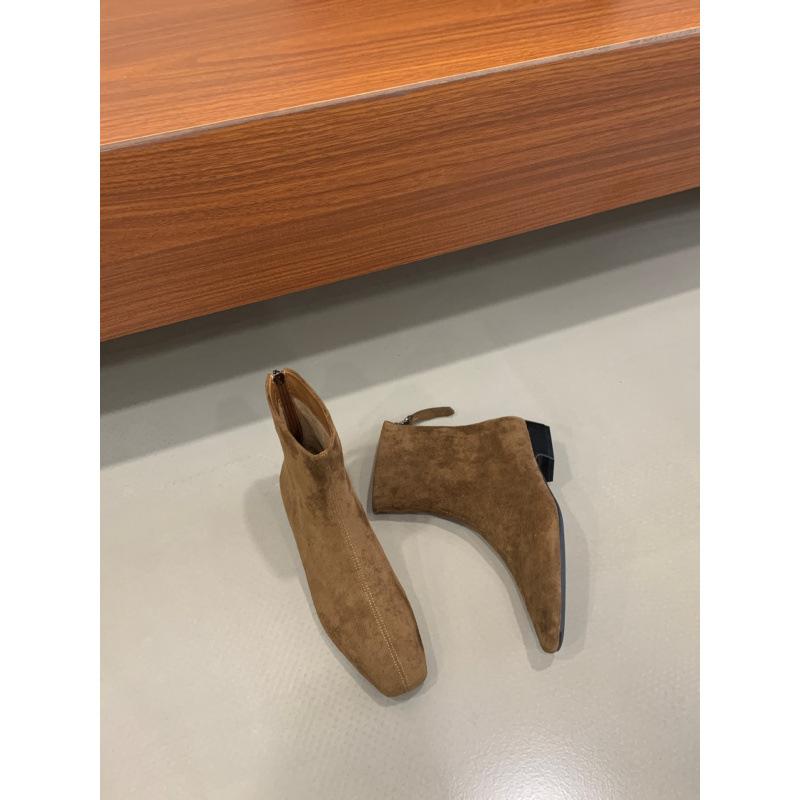 

2025 new round head thick high heel low tube suede thin knight fashion women s pile Martin boots 39