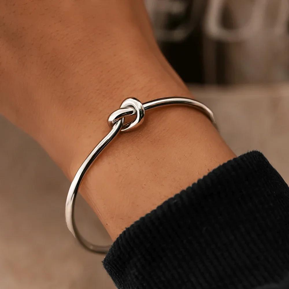 Stainless Steel Bracelets Vintage Fashion Woven Twist Texture Bangles for Women Zircon Statement Streetwear Goth Gifts