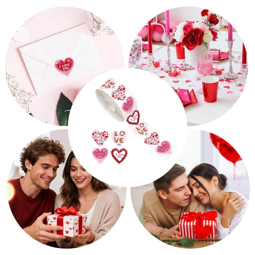 Valentines Day Stickers 500Pcs Red Heart Stickers Baking Packaging Sticker Envelope Seals Love Decorative Self-Adhesive Stickers