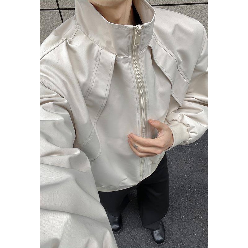 Vintage American Deconstructed Turn Down Collar Short Workwear Baseball Jacket For Men