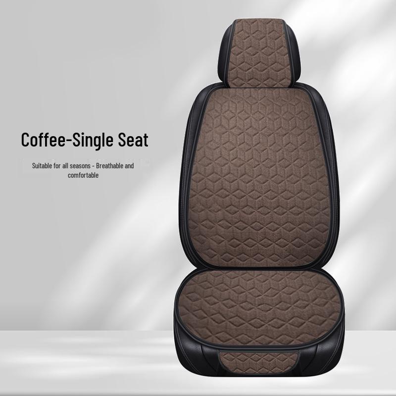 Universal All-Season Linen Car Seat Cushion Set - 3-Piece with Back Cushion and Headrest