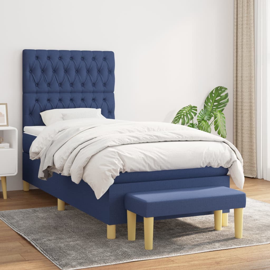Box Spring Bed with Mattress Blue 100 x 200 cm Fabric
