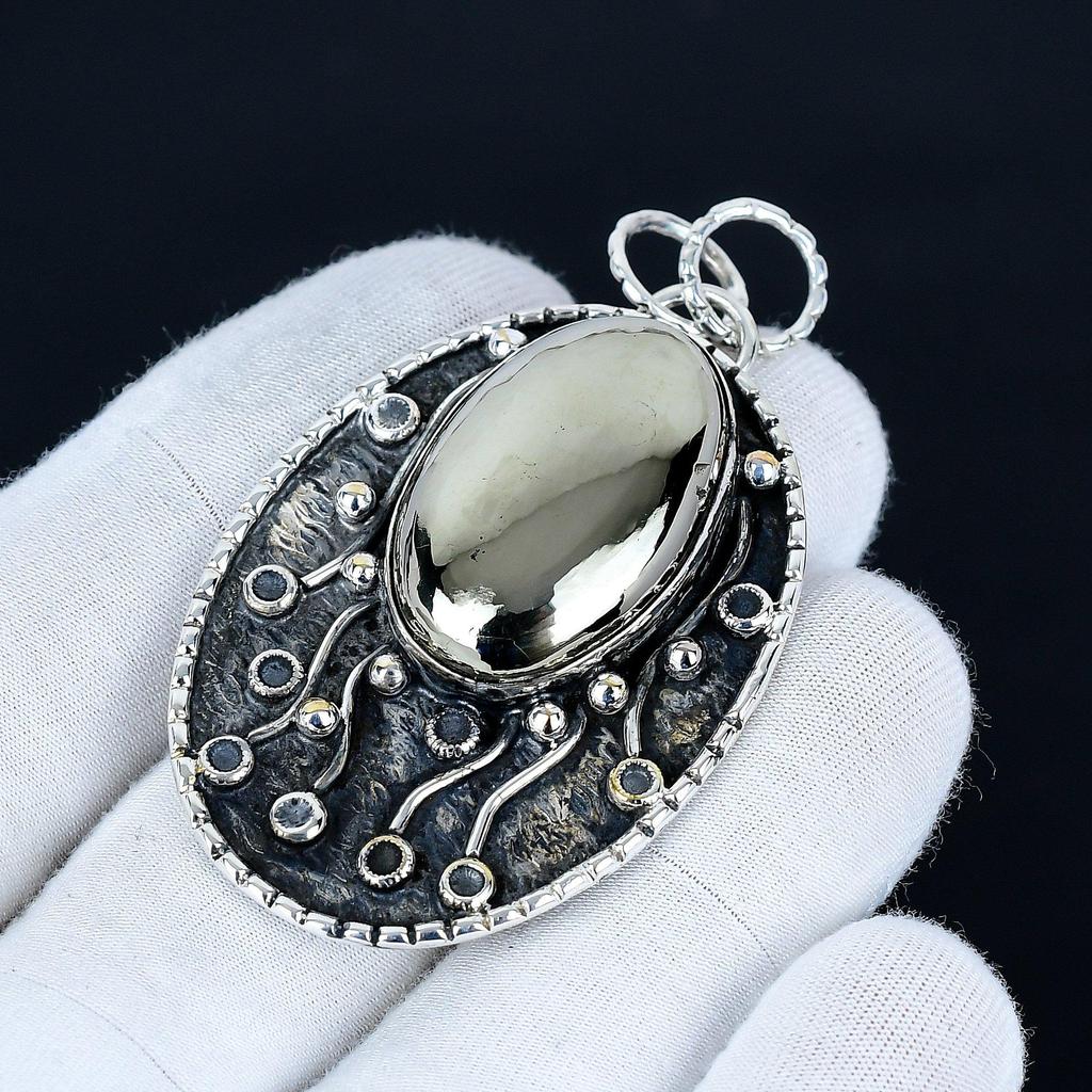 Złoty wisiorek z pirytu, biżuteria ręcznie robiona ze srebra próby 925, złoty wisiorek z pirytu, biżuteria na imprezę dla kobiet, prezent urodzinowy