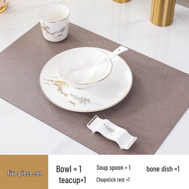Handmade Zen River & Mountain Gold-Rimmed 5-Piece Ceramic Dining Set