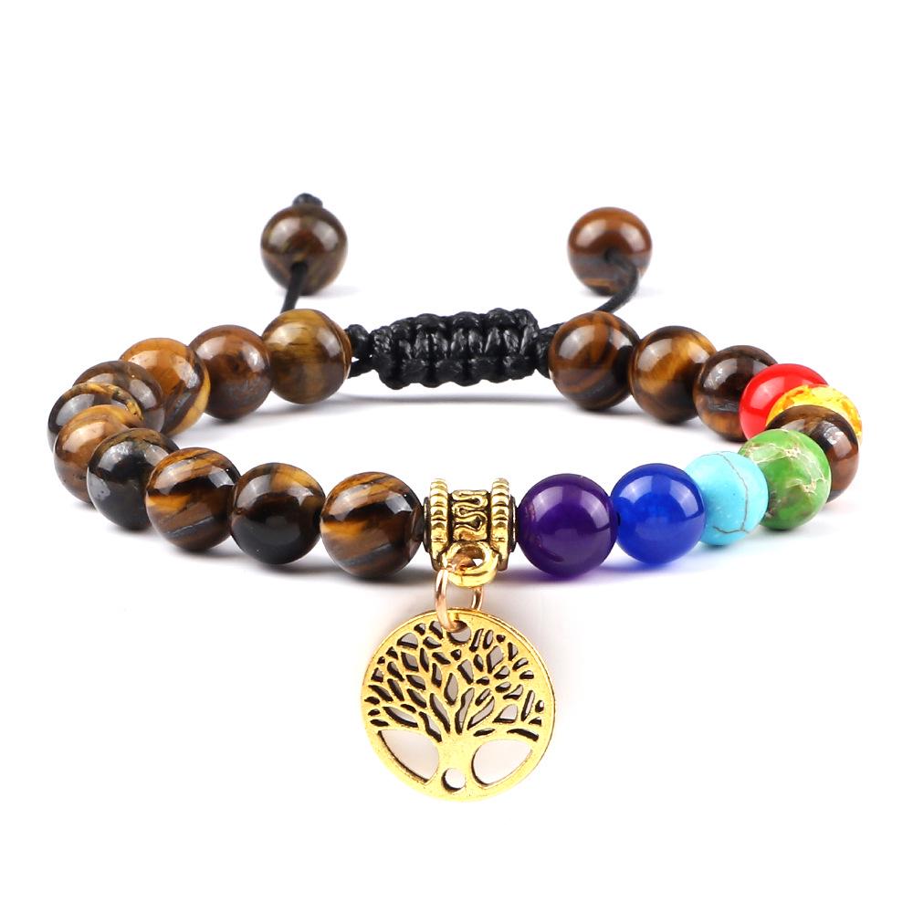 Tree of Life Pendant Woven Bracelet with Tiger Eye Matte Stone Beads - European & American Fashion