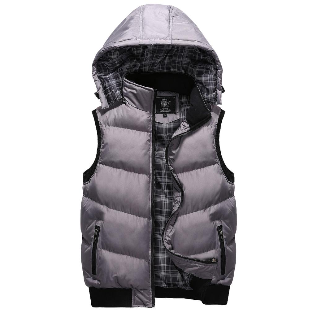 Men's And Women's Outdoor Casual Hooded Vest With Color Matching Inside And Out, Men's Cotton-padded Thickened Warm Sleeveless Jacket