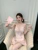 Ice silk suspender shorts pajamas women's summer sexy pure wind girl loungewear suit with chest pad silk pajamas