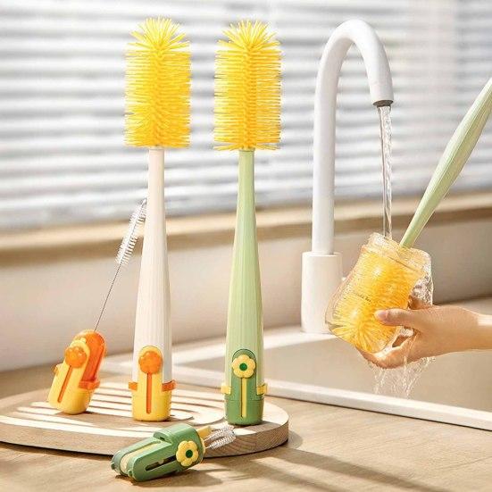 Home Kitchen Gadget 5 in 1 Silicone Cup Brush with Long Handle, Multifunctional Deep Bottle Cleaning Brush, Non-slip Reusable Cleaner for Baby Bottles