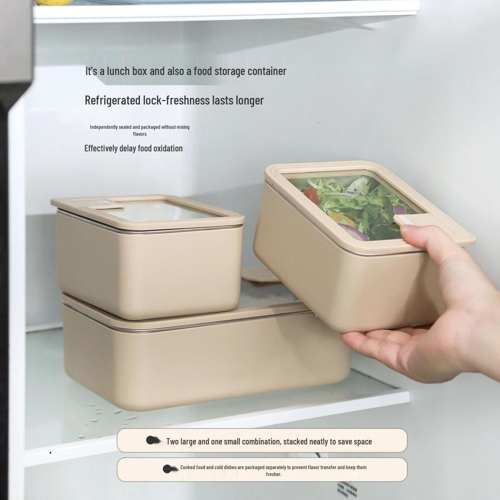 Korean Stainless Steel & Glass Airtight Lunch Box, Square Bento Food Container for Students