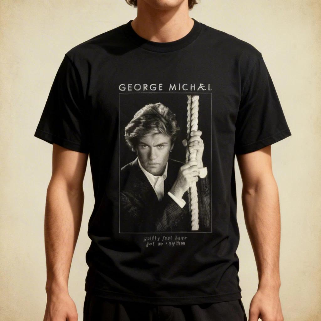 George Michael Stella della Musica T-shirt Nera in Cotone Pesante Tutte le Taglie NWT