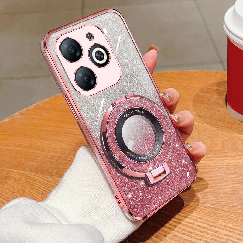 

Для itel P55 P 55 4G A666LN чехол из мягкого силикона с блестящим ТПУ чехол для телефона задняя крышка магнитный держатель For itel P55 4G/A666LN розового золота