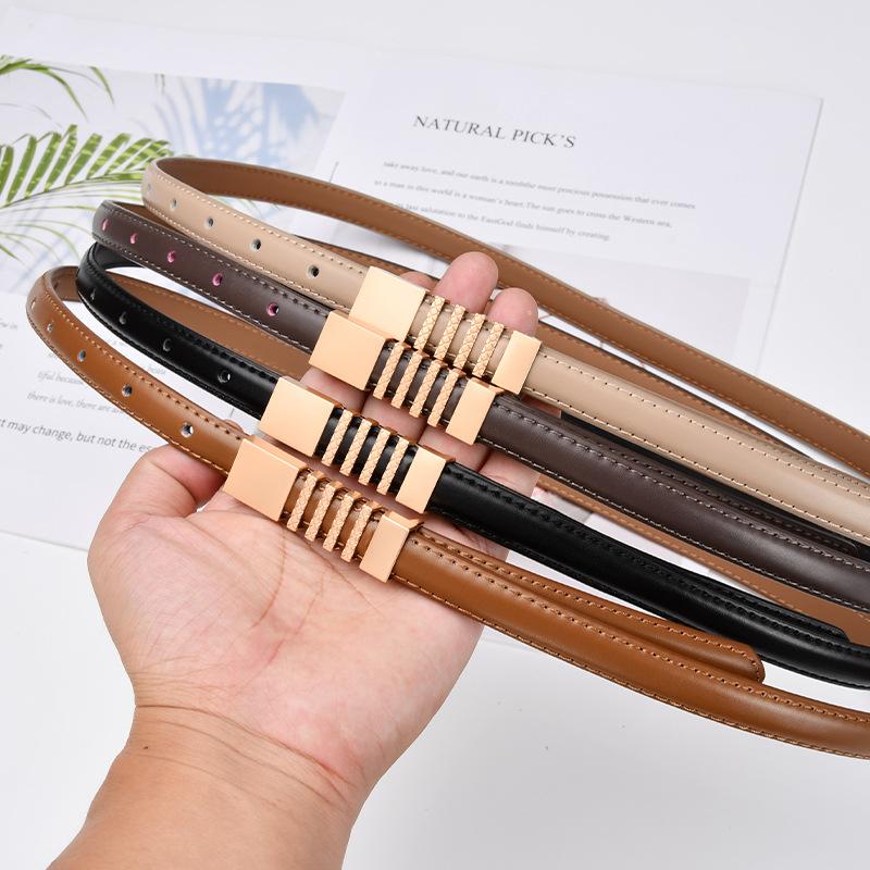 Small Belt Women's Jeans Belt Simple and Versatile Thin Belt Decorative Retro Gold Buckle Small Leather Belt Fashionable and Versatile