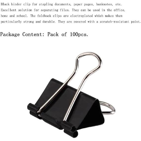 Binder Clips 100 Pack 0.75inch, 19mm Mini Black Office Paper Clip, Foldback Clips Clamp Binder Clips for Office Home Supplies