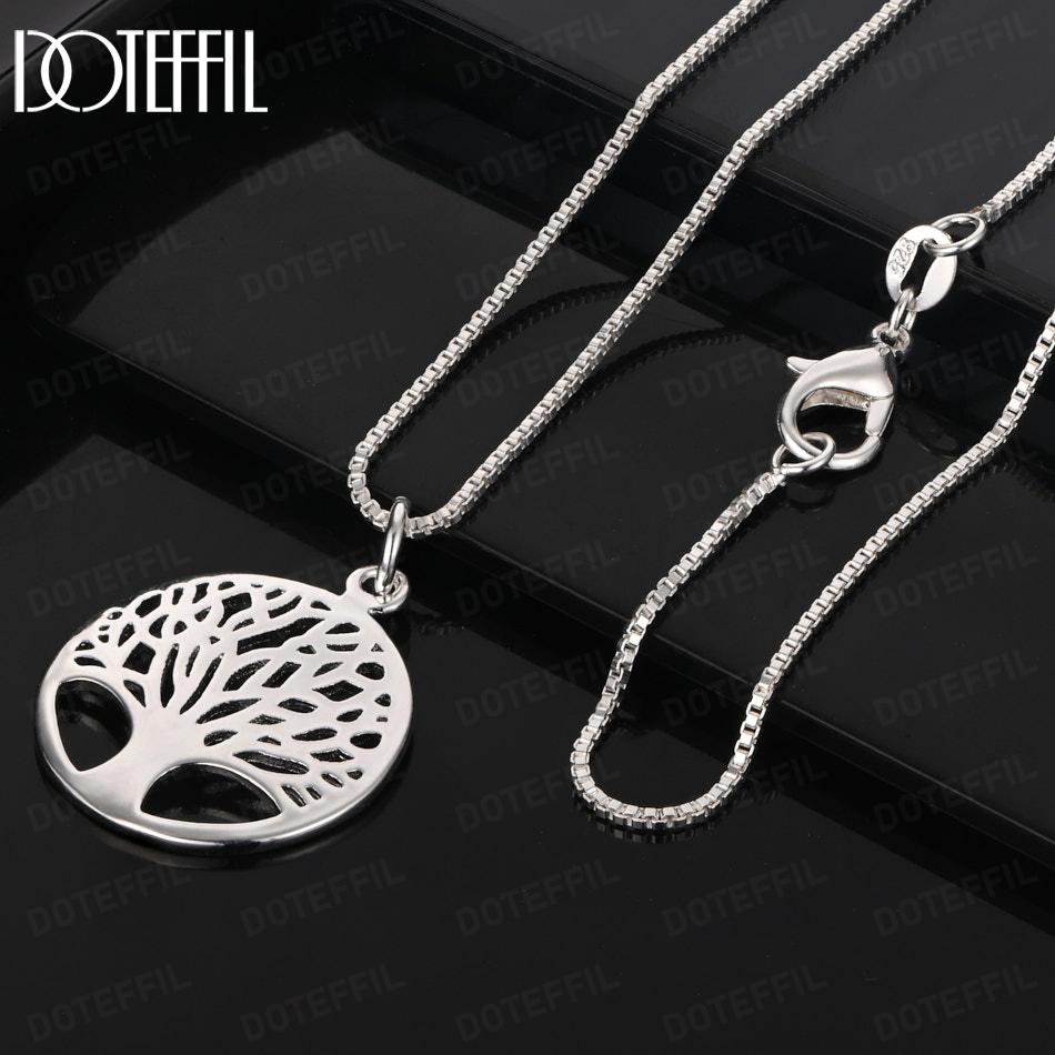925 Sterling Silver Fashion Jewelry Round Tree Pendant Necklace