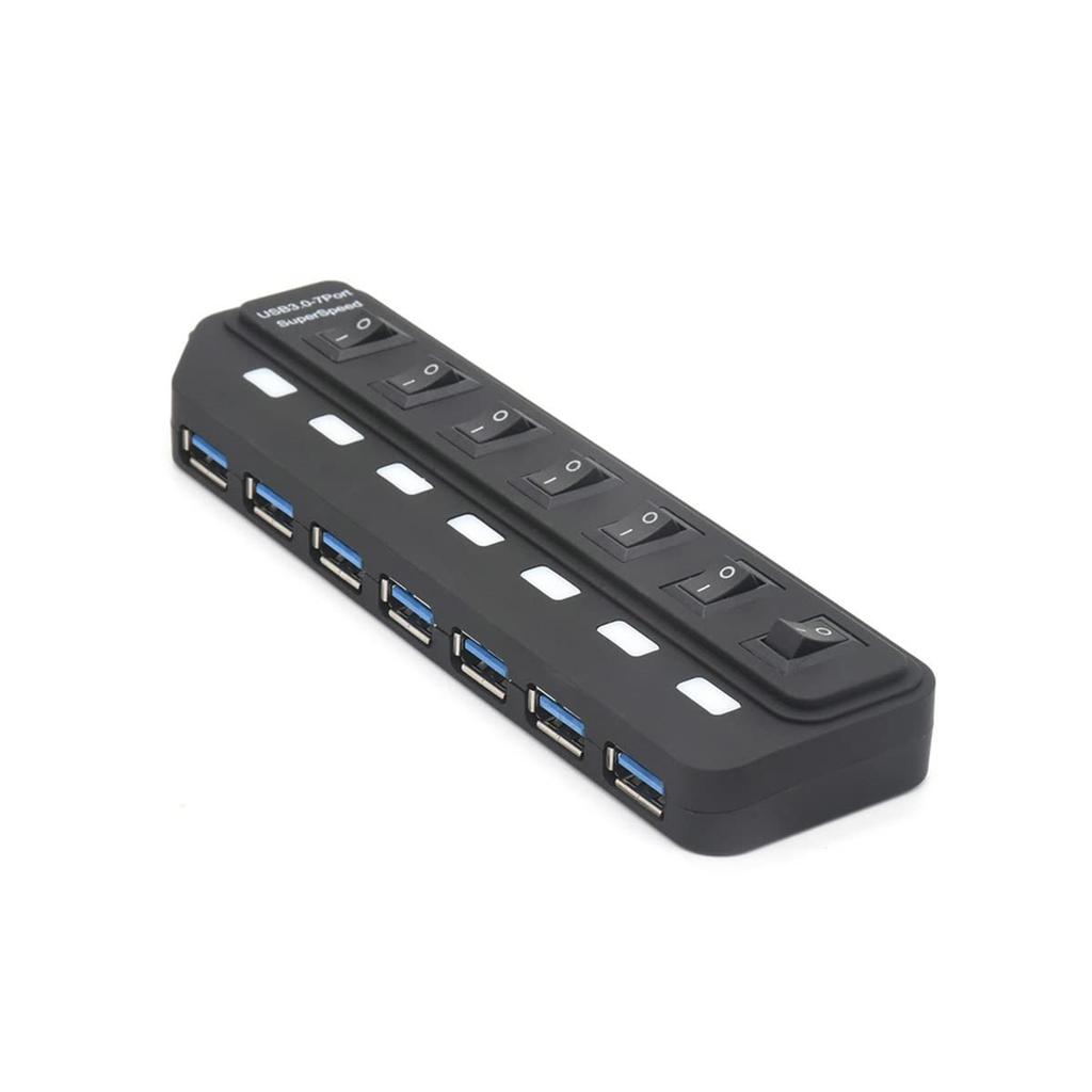 YEY USB 7 Port Individual LED Light Switch Extender High Speed USB Strip with External 5V2A Power USB Extension Hub with Switch for Desktops and Mac 7