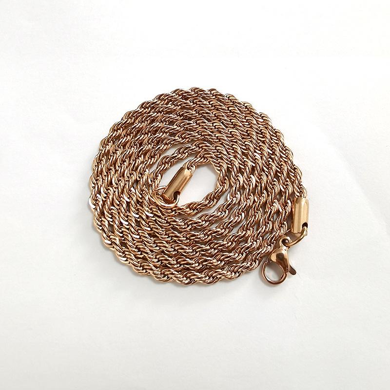 Lanț Răsucit din Oțel Inoxidabil, Galvanizare cu Reținere a Culorii în Vid, Colier Auriu care nu se Decolorează, Lanț Hip-Hop pentru Bărbați din Oțel Titan