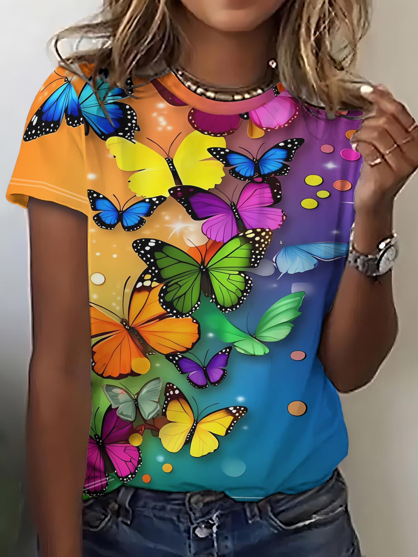 

Women s Short-sleeve T-shirt with a Colorful Butterfly Print on the Back. Vibrant and Lively. This Is the Perfect Gift S дубильная кора