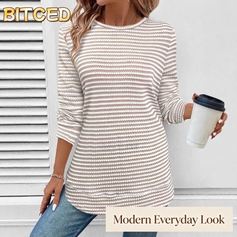 BITCED Women's Fashion Casual  Long Sleeve O-Neck Blouses & Shirts