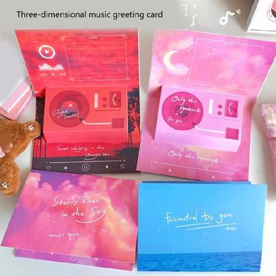 Popup Greeting Card With Phonograph Sound Chip Shape Party Invitation Card Blessing Card for Valentines Day