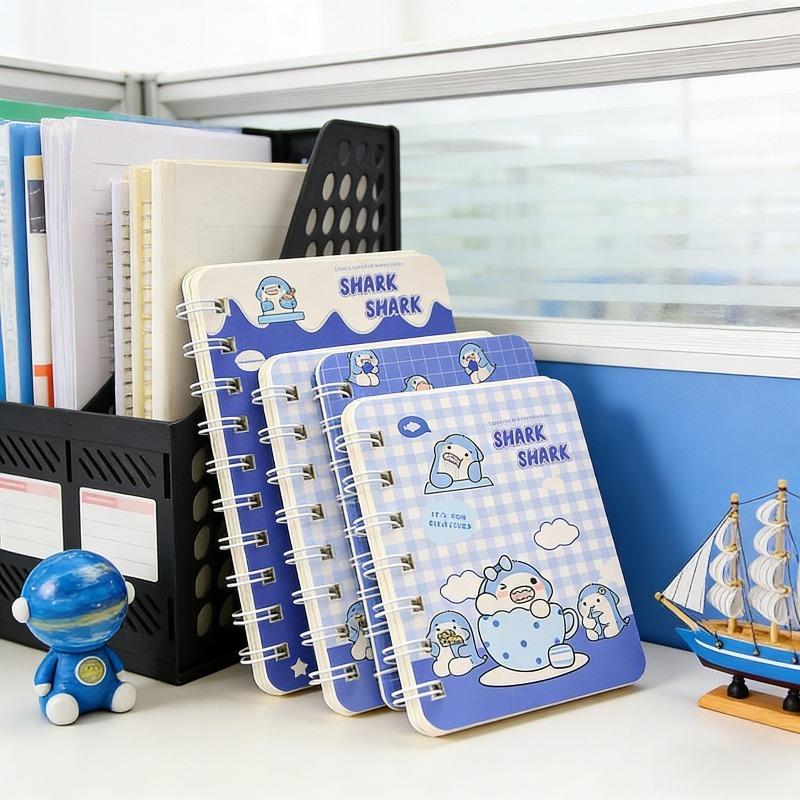 12Pcs Shark Album Pattern Cartoon A7 Coil Book Pocket Mini Notebook Diary Portable Office Notepad Daily Weekly Planner School Supplies Holiday Gift No