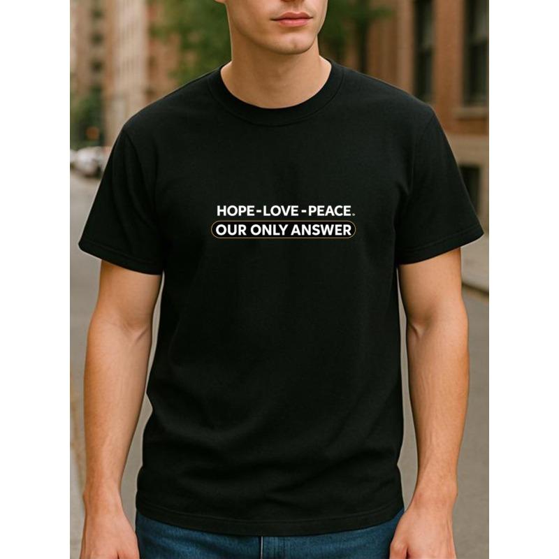 

European sizes Hope-Love-Peace Casual Short-Sleeved T-Shirt | Suitable for Outdoor Sports and Weekend Leisure, Versatile for Fitness Training, 4XL чорний