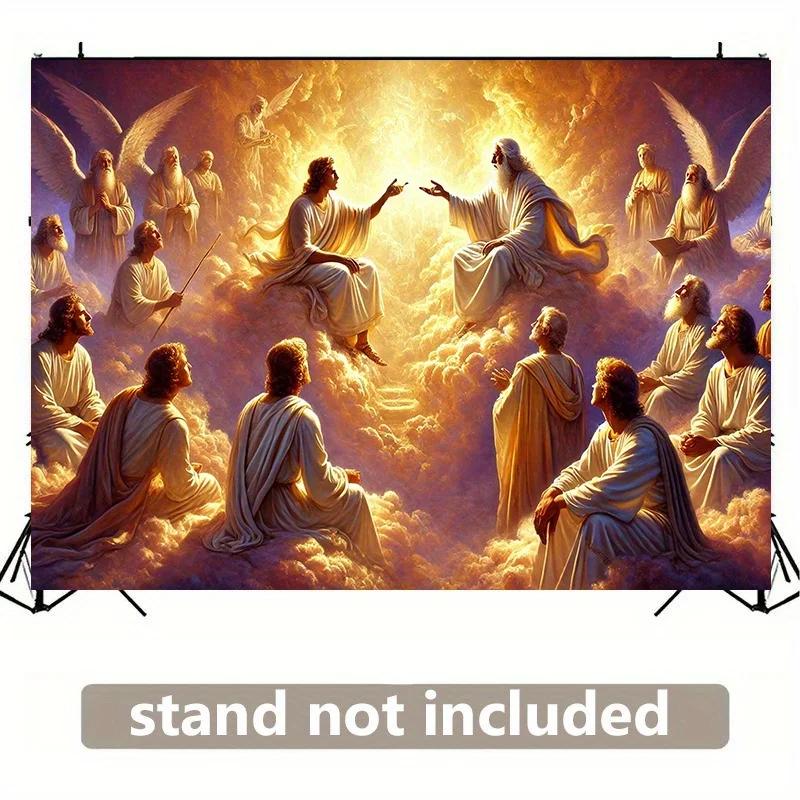 2D Flat 1 Color Background - Jesus Christ in the Clouds Teaching Angels
