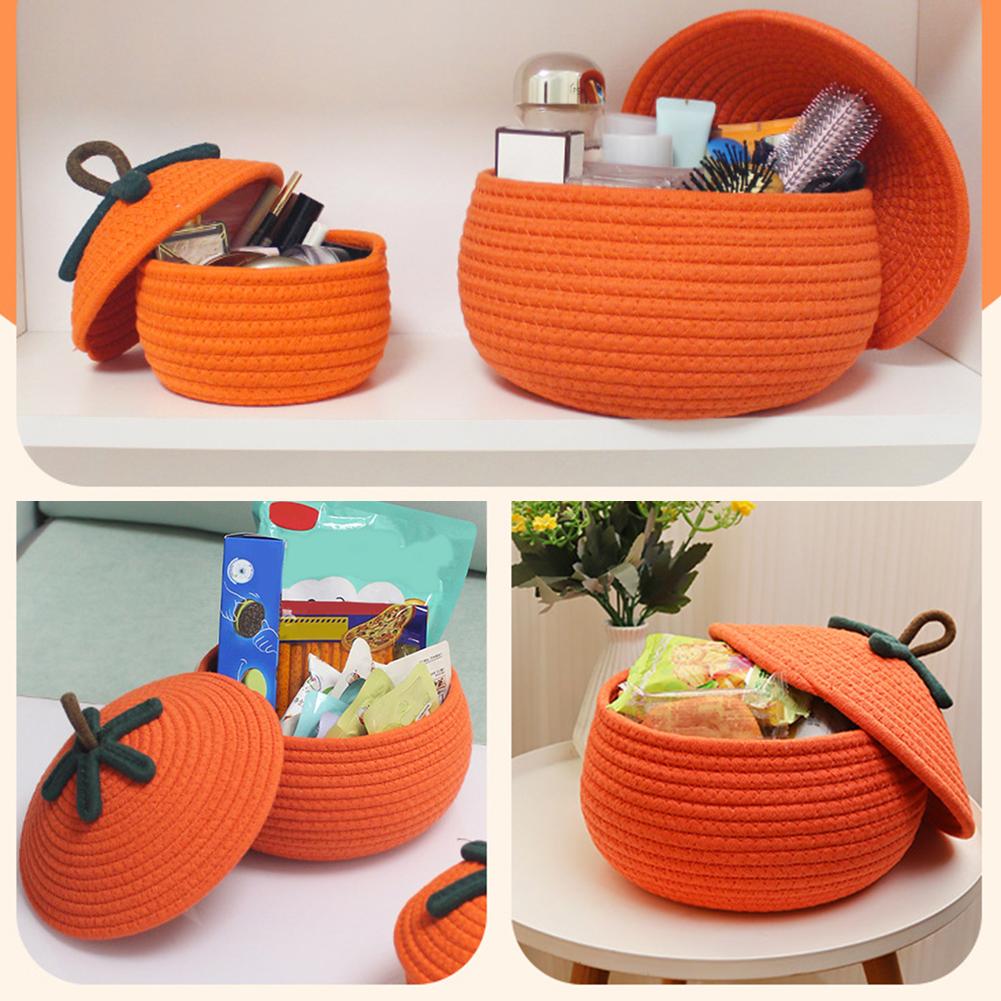 1-2PCS Halloween Woven Pumpkin Basket with Lid Pumpkin Gift Basket Multi-Function Cute Pumpkin Bucket