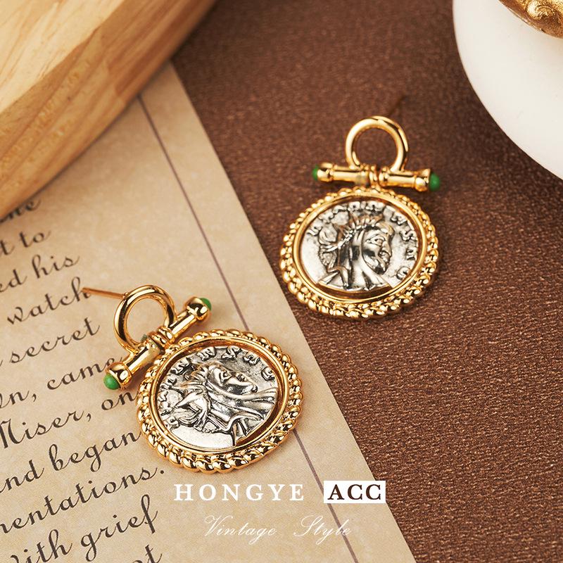 

Vintage Retro Tassel Copper 18K Greek Coin Drop Earrings 18K Gold Plated